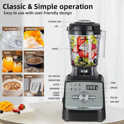Professional Countertop Blender with 1400W Motor, 68Oz Capacity for Smoothies, Frozen Drinks, and Ice Crushing