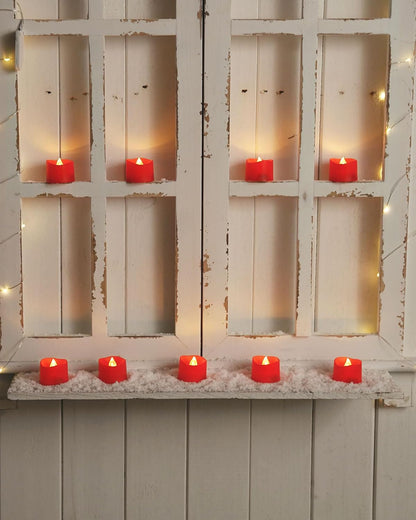Red Battery-Operated Tea Light Candles, 200+ Hour Flameless Flickering LED Tealights for Events and Celebrations, 24-Pack