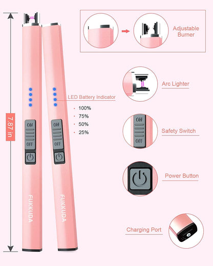 Electric Candle Lighter with Safety Switch - USB Rechargeable Windproof Flameless Plasma Arc Lighter in Rose Gold for Easter Gifts