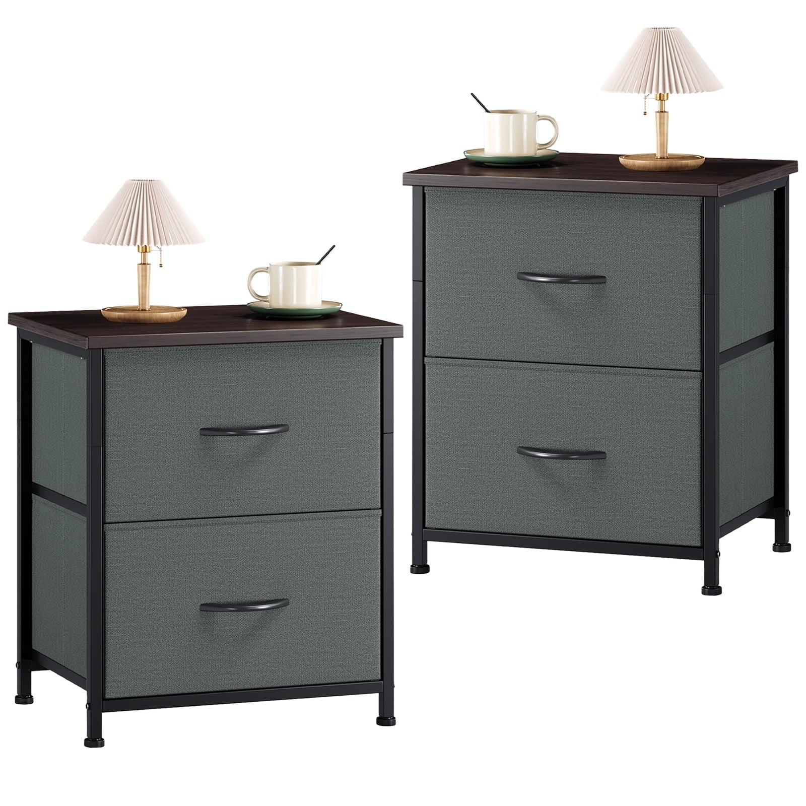 Charcoal Grey Nightstands - Set of 2 Small Bedside Tables for Bedroom and Closet