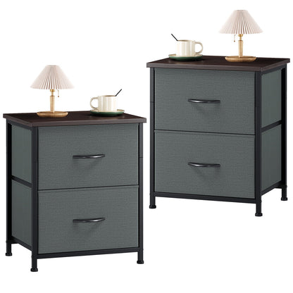 Charcoal Grey Nightstands - Set of 2 Small Bedside Tables for Bedroom and Closet