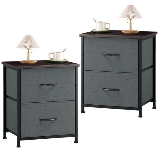 Charcoal Grey Nightstands - Set of 2 Small Bedside Tables for Bedroom and Closet