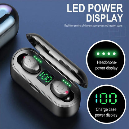 Bluetooth 5.0 True Wireless Earbuds with Smart LED Display Charging Case, Touch Control, Built-in Microphone, 120 Hours Playtime, Noise Cancelling Headset for Sports