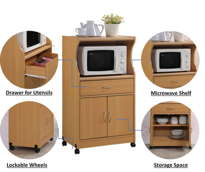 Beech Microwave Kitchen Cart