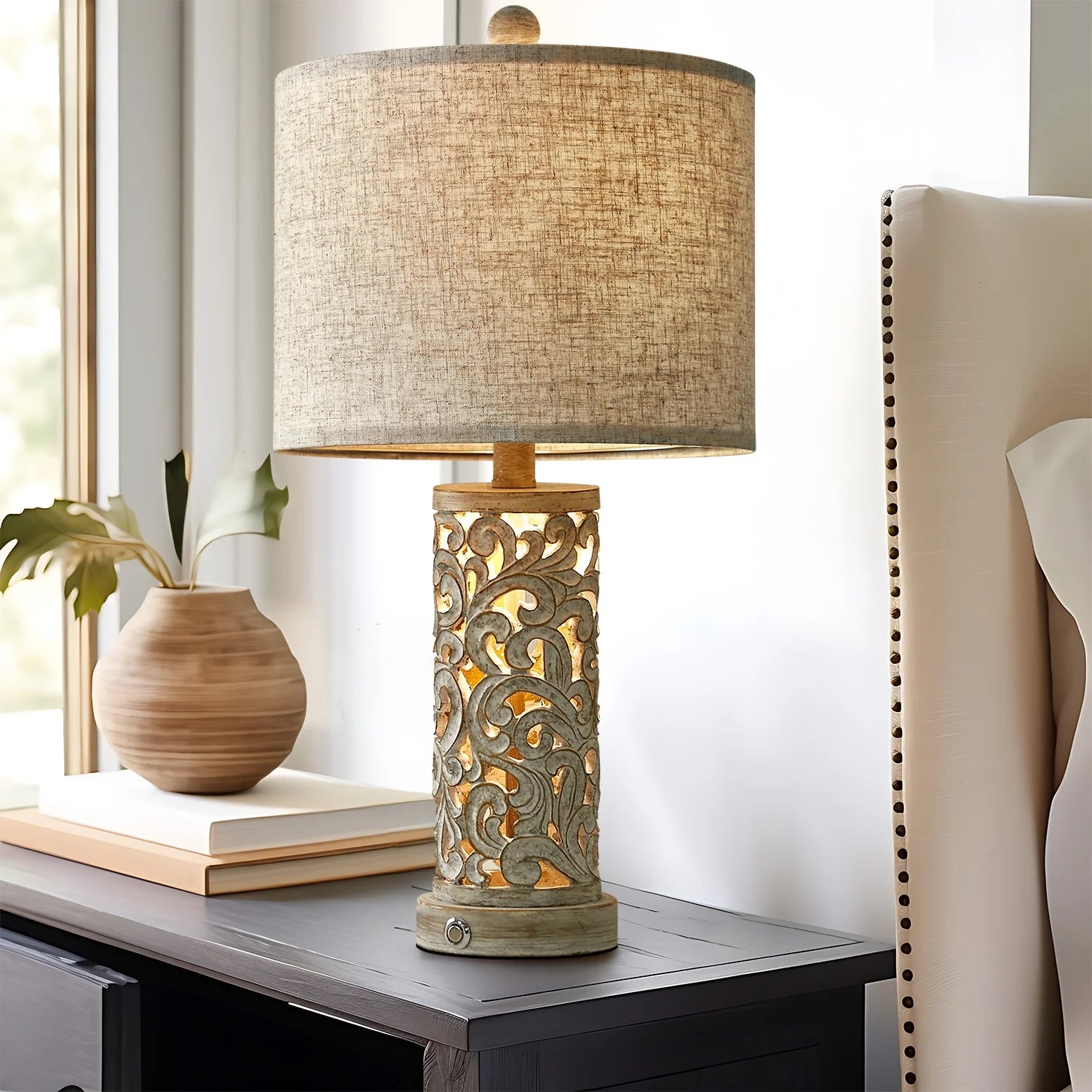 Set of 2 Dimmable 22" Farmhouse Touch Table Lamps with USB Ports for Living Room and Bedroom (Bulbs Included)