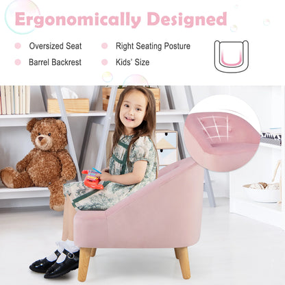 Kids Sofa Chair W/ Ottoman Velvet Upholstered Couch