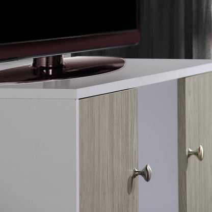 Import HITV435 Retro TV Stand with Storage Cabinets in White and Gray