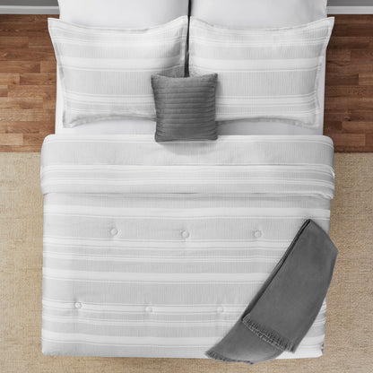 King Size 5-Piece Black and White Striped Comforter Set
